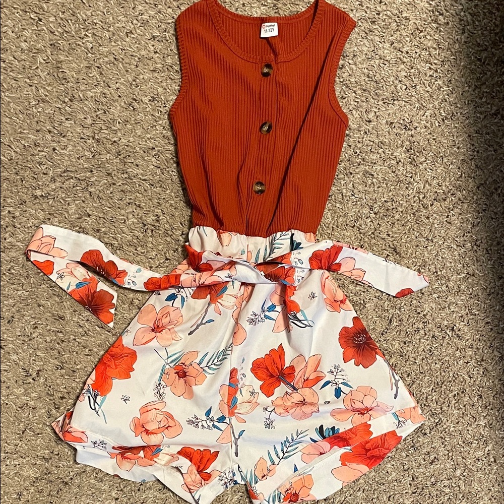 PatPat Floral Shorts with Rust Top